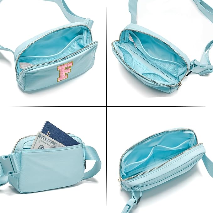 Gitus Gifts for 7 8 9 10 11 Year Old Girls Belt Bag Fanny Pack Crossbody Bags with Initial Letter Patch Birthday Gifts for Daughter Sister Friends Teen girls (Icing Blue-F)