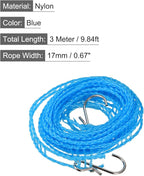 uxcell Portable Clothesline, 9.84ft Nylon Windproof Non-Slip Washing Line Rope for Courtyard Outdoor Travel Camping Laundry Drying, Blue