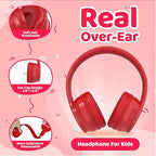 MIDOLA Kids Headphones Bluetooth 5.3 Wireless 60H Play Time Volume Limit 85/110dB Over Ear Foldable Protection Headset/Wired AUX Cord Mic for Children Boy Girl Travel School Phone Pad Tablet Red