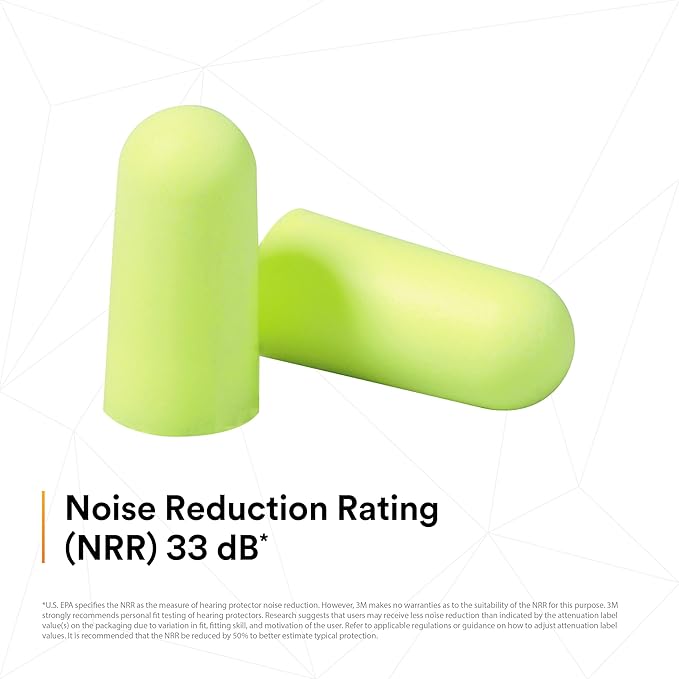 3M Ear Plugs, E-A-Rsoft Yellow Neons 391-1005, Bottle of 400 Pair of Disposable Earplugs, Slightly Longer, Uncorded, 33 NRR, Tapered Cylinder Shape, Slow Recovery Foam