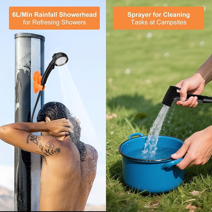 Portable Camping Shower, 7800mAh Rechargeable Outdoor Shower with Digital Display, High-Pressure Pump Bonus Toilet Sprayer, Tool-Free Installation for Hiking, Travel, Beach, Pet & Car Cleaning