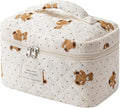 uekeboag Large Travel Quilted Makeup Bag for Women, Floral Cotton Cosmetic Bag, Coquette Aesthetic Floral Toiletry Organizer Bag