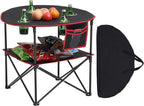 VEVOR Folding Camping Table, Portable Outdoor Lightweight Picnic Table, 600D Oxford Fabric Waterproof Canvas Travel Beach Tables, with 4 Cup Holders, Carry Bag, for Tailgating Camping Picnic, Black