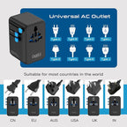 Ceptics 6 in 1 International Power Adapter with PD 140W USB-C, 1x USB-A, 3X Type C, Universal Input and 1x USA/JP Input with Type A, C, G, I Plug outlets for Global Travel – CE & RoHS Certified