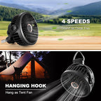 Odoland 2 Packs 10000mAh Camping Rechargeable Fan with Hanging Hook Carabiner, Portable Battery Operated Tent Fan, Quiet Strong Airflow, Outdoor USB Desk Fan for Picnic Travel Barbecue Fishing