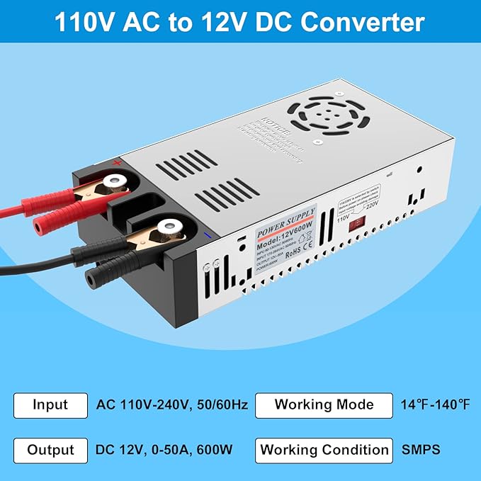 IMAYCC AC to DC Converter Universal 110V/120V to 12V Converter 12V DC Power Supply (12V-50A-600W)