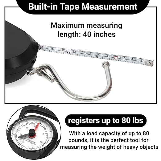 4 Pack Luggage Weight Scale, 80 Lbs Portable Fishing Hanging Scale with Tape Measure and Hook, Dual Unit Travel Suitcase Kitchen Dial Weight Scale for Shopping Traveling Food Weighing