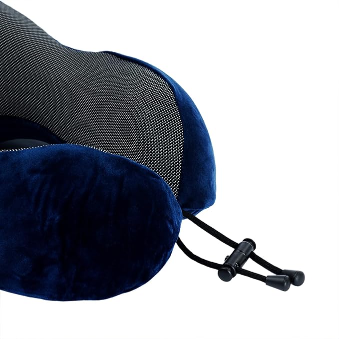 Memory Foam Travel Pillow, Neck Pillow with 360-Degree Head Support, Comfortable and Lightweight, Ideal for Sleeping on Airplane, Car, Train, Bus and Home Use, Comes with Storage Bag (Blue)