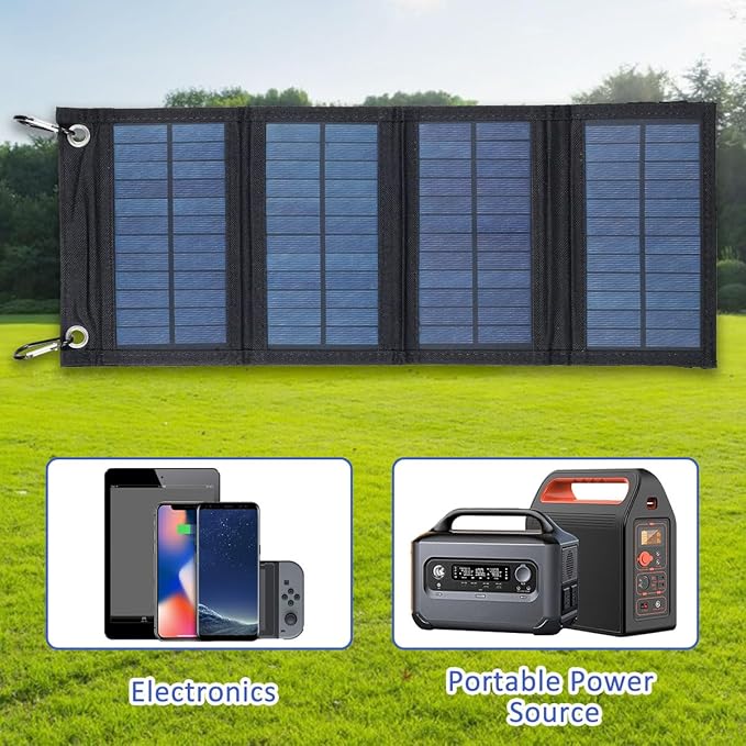 100W Solar Panel Folding Charger IP65 Waterproof USB Solar Power Charger with 2 Hooks & 1 Adapter, Portable SunPower Solar Panel for Camping Power Bank Phone Charger for Outdoor