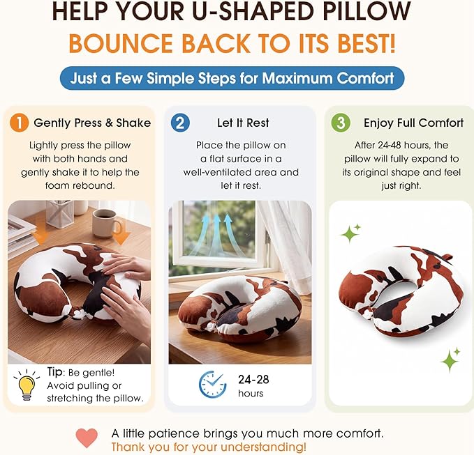 HunnmingRe 5 Pcs Travel Pillow and Blanket Set, 5 in 1 Travel Airplane Compact Includes 40 x 60 Inch Throw Blanket Eye Mask Neck Pillow Earplug and Bag Gifts for Travelers Women(Cow Print,Brown)