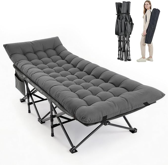 Camping Cot, Folding Camp Cot for Adults, Portable Outdoor Cot with Carry Bag & Mattress, Fast Setup, Lightweight Compact Bed for Travel, Home Office Nap (Grey)