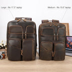 TIDING 17.3" Full Grain Leather Laptop Backpack for Men Multi Pockets Casual Daypack Business Travel Rucksack