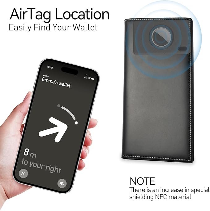 Leather Passport Holder for Travel with AirTag Holder, RFID Blocking Passport Wallet with Card Slots for Men & Women (Black)