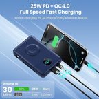6 in 1 Magnetic Portable Charger for iPhone with Built-in Cables, 10800mAh 25W PD Fast Charging Power Bank, 6 Outputs Travel Essential Battery Pack for iPhone 17/16/15/14/13/12,Apple Watch (Blue)