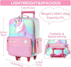 VASCHY Kids Luggage for Girls, Cute Rolling Travel Carry on Suitcase for Toddlers/Children with Wheels 18inch Unicorn