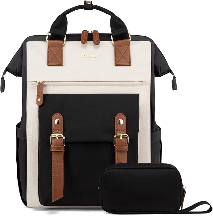 LOVEVOOK Laptop Backpack for Women with Large Capacity, Teacher Bag Work Backpack Purse Laptop Computer Back Pack, Business Travel Backpack, Nursing College Bookbag, 15.6 Inch, Black-Beige-Brown