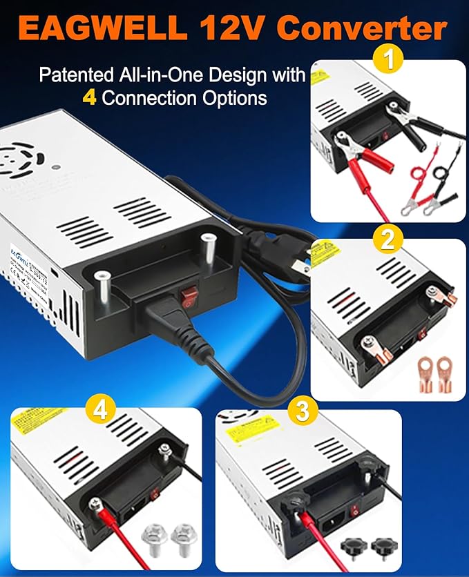 EAGWELL New Version Converter, 110V to 12V Converter DC Power Supply 12V Power Supply DC Switch Transformer for RV, Pump, LED Strip, LCD Monitor