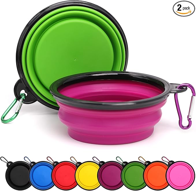 2 Pack Dog Bowl Pet Collapsible Bowls with Clasp Puppy Travel Bowl Portable Cats Water Food Dish for Walking Parking Outdoors Traveling