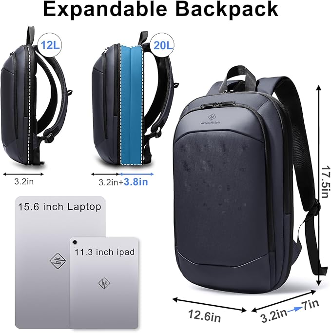 Slim Laptop Backpack for Men,Waterproof Expandable High Tech Business Work Backpack for Men and Women15.6 Inch Lightweight Anti-theft Travel Backpack Durable College Casual Daypack Computer Laptop Bag