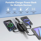 Magnetic Portable Charger 10000mAh for iPhone with Built-in Cables and Wall Plug,Wireless Power Bank with iWatch Charger,LCD Display 22.5W Fast Charging Battery Pack for iPhone 16/15/14/13/12 (Black)
