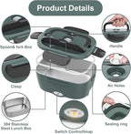 Herrfilk Electric Lunch Box Food Heater, 3 in 1 Ultra Quick Heated Lunch Boxes for Adults, 12V/24V/110V Portable Food Warmer for Car/Truck/Office With Fork Spoon and Insulated Carry Bag