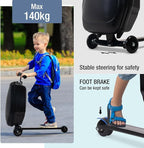 2-in-1 Ride-On Scooter Suitcase for Kids & Adults, 20” Foldable Hardshell Carry-On Luggage for Travel, Lightweight Kids Scooter Bag with Wheels