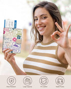 Slohif Passport Wallet Holder Cover for Travel - Women Men RFID Blocking Passport Book Case Protector, Cream Stamp Airplane Leather Personalized Organizer Slim Carrier Boarding Pass Cards Slots