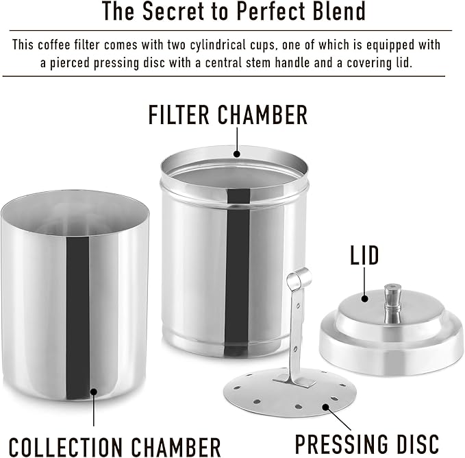 KSJONE South Indian Filter Coffee Maker 7 oz,2-4 Cups Stainless Steel Coffee Maker, Drip Coffee Brewer, Madras Kaapi Kappi, Coffee Decoction Maker