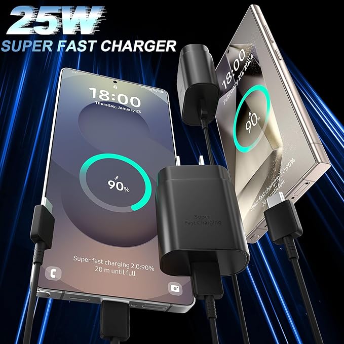 Type C Charger Fast Charging 10FT Cord 25W Samsung Super Fast Charger Android Phone Charger Block for Samsung Galaxy S26/S26+/S26 Ultra/S25/S25 Ultra/S25+/S24/S23/S22/S21/S20/Note 20/Note 10, Black