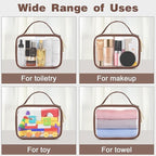 Wedama Clear Toiletry Bag, 2 Pack Clear Makeup Bags with Handles, Large Travel Bags PVC Cosmetic Bag for Women and Men, Carry on Airport Airline Compliant Bag, Brown