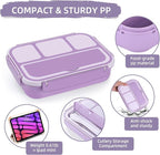 QQKO Bento Box Adult Lunch Box, Lunch Containers for Adults Men Women, Kids Lunch Boxes for School with 4 Compartments, Sauce Container, Utensils and Muffin Cups, Purple