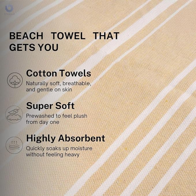 Cotton Turkish Beach Towel with Towels Oversized 36"x72" Pool Absorbent Extra Large Quick Dry Sand Travel Towel (Desert Sand, 4 Pack)