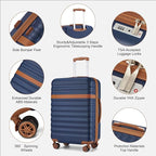 Kono Airline Approved Carry On Luggage 22x14x9 inches, with TSA Lock, 20 Inch Expandable Lightweight Hardshell Suitcase (Navy, Suitable for 1-3 Days of Travel)