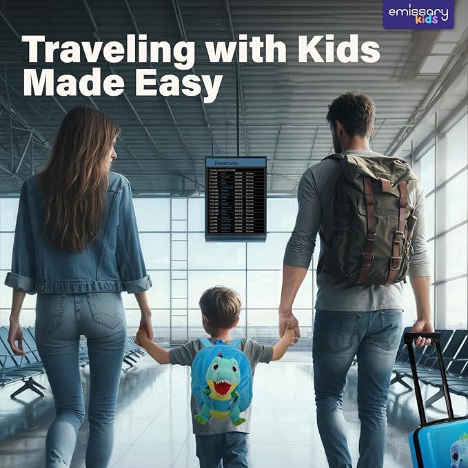 emissary Kids Luggage with Wheels, Hardside Toddler Carry On Suitcase Set, Lightweight Rolling Travel Bag for Boys and Girls, Airline Approved Travel Gifts - Dino Light Blue