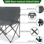 Leonyo Oversized 2 Person Camping Chair, Double Camping Loveseat Chair for Adults, Foldable & Comfortable Double Seat for Lawn, Backyard, Beach, Sports, Movie, Grey