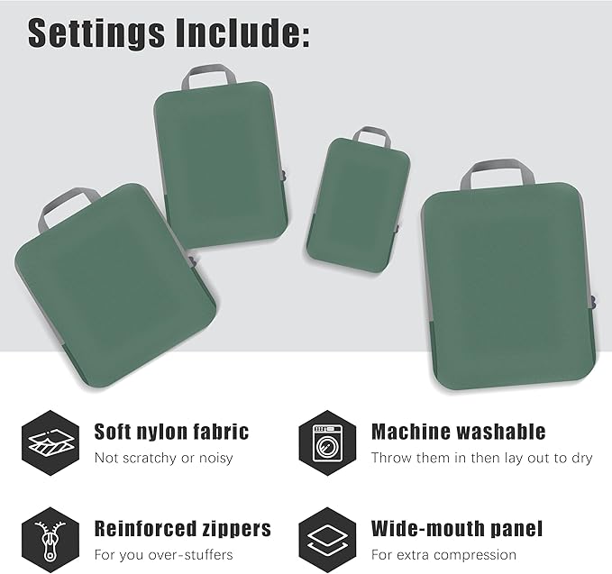 PANDA JOYS 4 Set Compression Packing Cubes Travel - Travel Accessories Expandable Packing Organizers for Carry On - Essentials Luggage Bags - Green