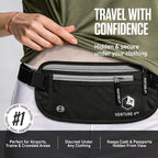VENTURE 4TH Money Belt for Travel – Slim Hidden Under-Clothes RFID Blocking Anti-Theft Passport Holder & Travel Wallet Pouch for Men & Women to Protect Cash, Cards & Documents (Black)