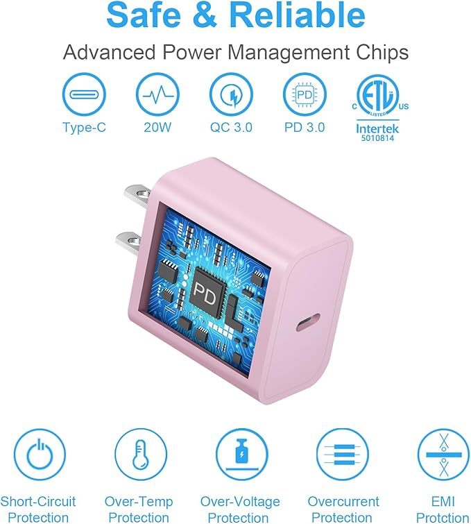 iPhone 17 16 15 Charger Fast Charging 3+3Pack 20W USB C Wall Charger with 6FT Fast Charging Cable Compatible with iPhone 17/17 Air/17 Pro/17 Pro Max/iPhone 16/15 Series, iPad Pro/AirPods -Pink