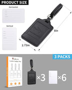 3 Pack Luggage Tags - Quick Install, Privacy Protection, Airplane Travel Essentials for Suitcases, Durable Leather - Lichee Black