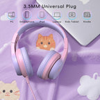 Candy Bila Kids Wired Headphones for Kids with Microphone, 85/94dB Volume Limiter Headphones for Girls Boys, Light Purple