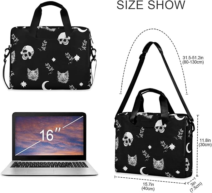 Skull Cat Moon Laptop Case 15.6 inch Computer Bag Waterproof Laptop Briefcase Laptop Bag for Women & Men