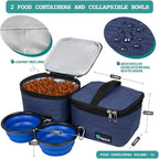 PetAmi Dog Travel Bag, Travel Pet Bag Organizer, Dog Food Travel Bag with Container Collapsible Bowls, Pet Travel Supplies Gift Accessories for Weekend Camping, Puppy Cat Diaper Bag, Navy Blue Medium
