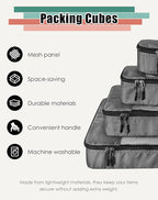 WTREE 4-Piece Packing Cubes Travel Accessories Set for Suitcases - Luggage Organizer Bags with Double Zipper - Mesh Top - Small/Medium/Large/Slim - Dark Grey