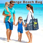 Fammart Mesh Beach Bag with Zipper, Large Beach Tote for Women, Toys Pool Swim Bag Travel Vacation Cruise Essentials