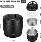wiwens Thermo Food Jar for Hot Food Adults 32OZ Soup Thermo Lunch Containers Wide Mouth Vacuum Insulated Stainless Steel Leakproof Bento Box with Spoon (Black)