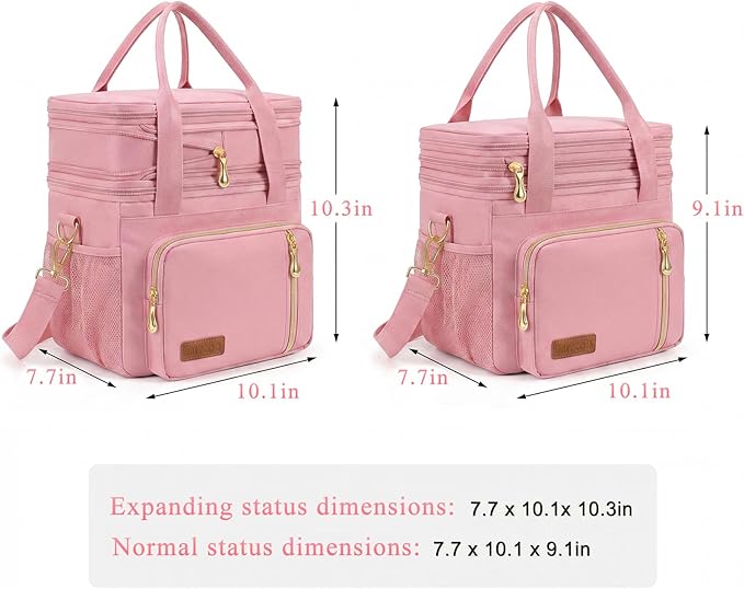 MIYCOO Lunch Bag & Lunch Box for Women Men Double Deck - Leakproof Insulated Soft Large Adult Lunch Cooler Bag for Work, Beach, Picnic, Camping, Travel (Pink,15L)