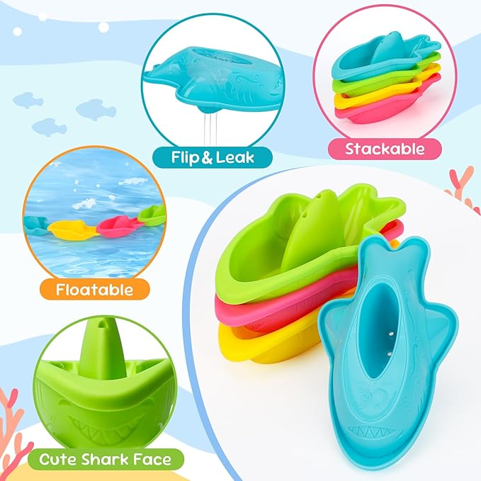 Fajiabao Baby Bath Toys for Kids Ages 1-3 Toddler Bath Toys Mold Free for 2-4 Bathtub Sand Beach Pool Water Toys for 1+ Year Old Girl Gifts 9 PCS (Color Random)