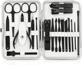 Manicure Set, Jubolion 19pcs Stainless Steel Professional Nail Clippers Pedicure Set with Black Leather Storage Case, Portable Grooming Kit for Travel or Home, Perfect Gifts Women and Men (Black)