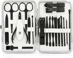 Manicure Set, Jubolion 19pcs Stainless Steel Professional Nail Clippers Pedicure Set with Black Leather Storage Case, Portable Grooming Kit for Travel or Home, Perfect Gifts Women and Men (Black)