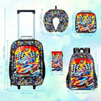 18" Kids Suitcase for Boys, 5Pcs Carry on Luggage With Wheels, Cars Suitcases for Kid Toddler Children(Racing)